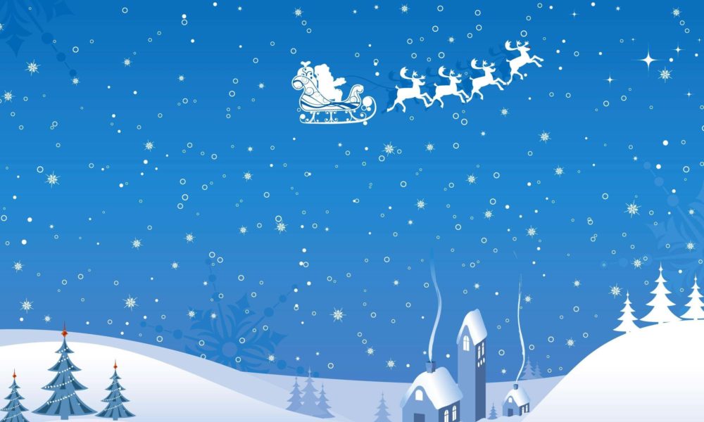 santa claus sleigh reindeer flying night home christmas snowflakes hd wallpapers